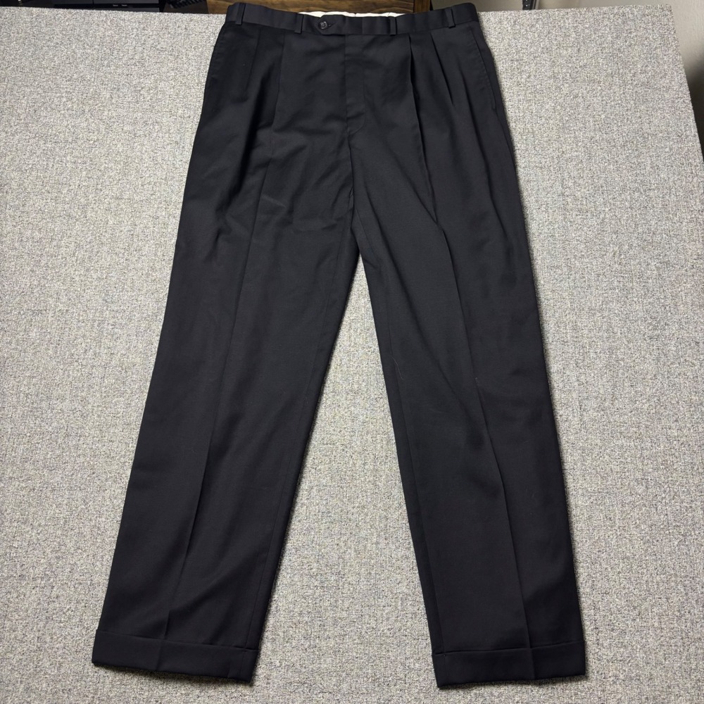 Lauren Ralph Lauren Dress Pants Mens 36x32 Total Comfort Black Wool Pleated Cuff